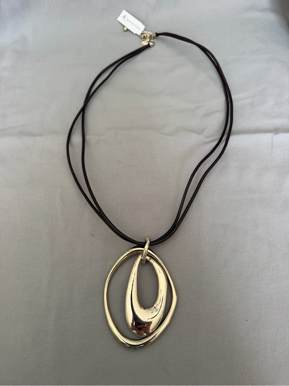 NWT Susan Graver Silver-Tone Double Oval Pendant on Black Cord